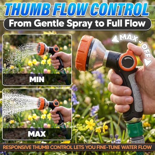Metal Hose Sprayer Nozzle, 8 Spray Patterns, Flow Control, Black & Orange - color: Metal-Orange