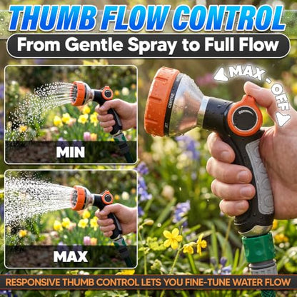 Metal Hose Sprayer Nozzle, 8 Spray Patterns, Flow Control, Black & Orange - color: Metal-Orange