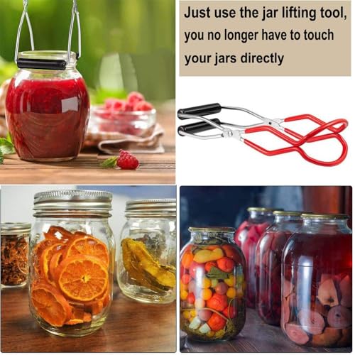 Canning Jar Lifter Tongs - Stainless Steel Jar Lifter with Rubber Grips - color: Red