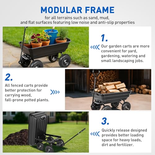 Yesker Garden Carts - 600lbs Dump Wagon with All Terrain Inflatable Wheels for Yard Lawn Farms Gardening - Heavy Duty Utility Outdoor Hauling Wheelbarrow - size: PVC 600Lbs