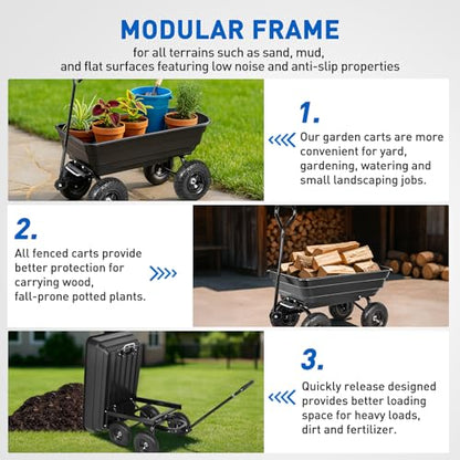 Yesker Garden Carts - 600lbs Dump Wagon with All Terrain Inflatable Wheels for Yard Lawn Farms Gardening - Heavy Duty Utility Outdoor Hauling Wheelbarrow - size: PVC 600Lbs