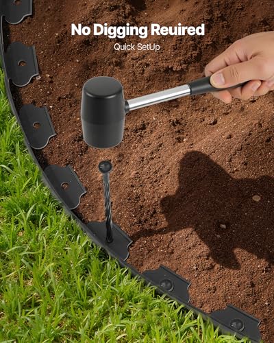 VEVOR Landscape Edging, 20 ft x 2 in Plastic Garden Border Edging with 120 Spikes, No Dig, Flexible Lawn Edgings Roll, UV-Resistant Mini Fence Borders Pathway Edgings for Flower Beds Yard Paver - style: 20ft*2in（L-shaped）