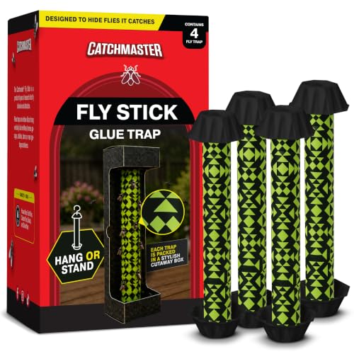 Catchmaster Fly Stick 4-Pack, Sticky Hanging Fly Traps Indoor & Outdoor