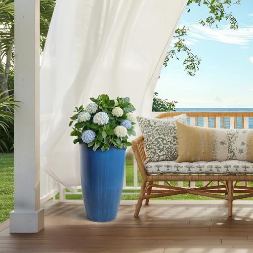Autodaya 24" Large Tall Outdoor Planters Set of 2, Faux Ceramic Flower Pots - color: 24"h-gradient Cobalt Blue