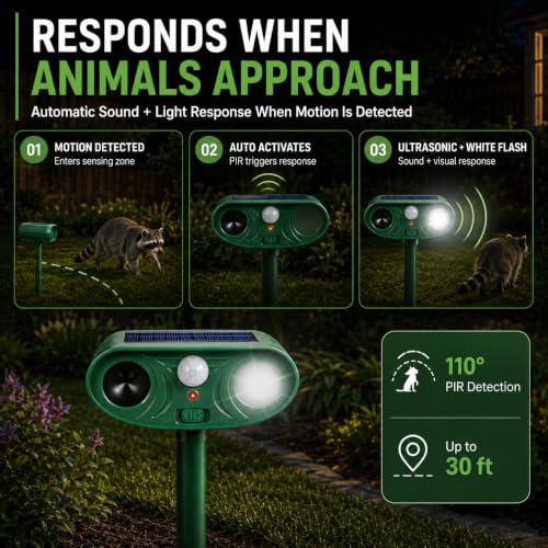 Sonic Fortress Pro Deer & Raccoon Repellent Outdoor, Solar Animal Repeller