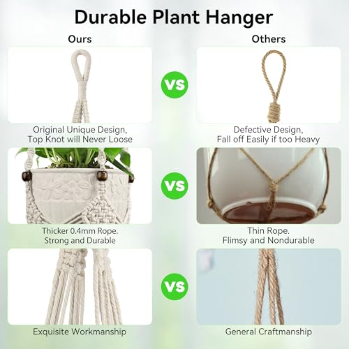 USLAI Macrame Plant Hanger, for Up to 6.5 Inch Pots, 35 Inch, White, 2 Pack - color: 35+35 Inch - White