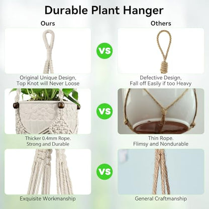 USLAI Macrame Plant Hanger, for Up to 6.5 Inch Pots, 35 Inch, White, 2 Pack - color: 35+35 Inch - White