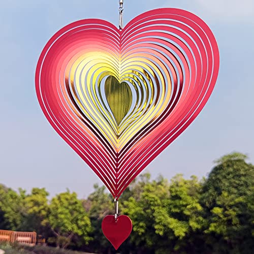 DJUAN Wind Spinner Red-Yellow Gradient Love Heart 3D Metal Hanging Wind Spinners Worth Gift Stainless Steel Yard Art Decorations Indoor/Outdoor Kinetic Wind Sculptures & Spinners - color: Red-yellow Gradient