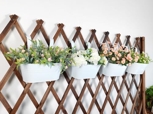 2 Pack 10" Metal Hanging Fence Planter Outdoor with Detachable Hooks, White - color: White