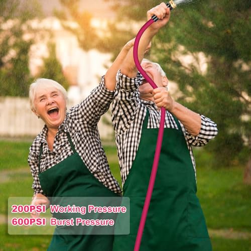 WELLUCK Garden Hose 5/8 in x 25 ft, Heavy Duty Durable Anti Kink Flexible Garden Water Hose for Drinking Water Safe BPA Free, All-weather Lightweight Water Hose for Garden RV Camper Marine - size: 5/8 in x 25FT, style: Pink