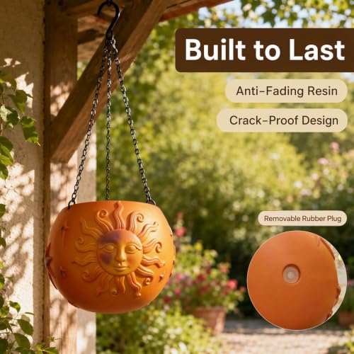 5.4" High Hanging Planter Pot Orange Resin Flower Basket with Chain and Drainage Hole for Indoor Outdoor Plants Succulents Ivy Home Decor