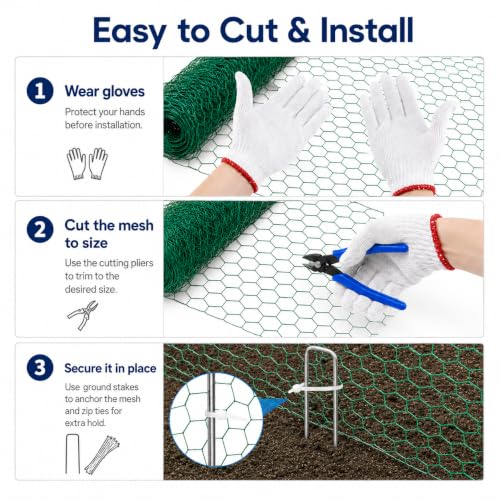 19.6Ft x 16In Plant Protectors from Animals, PVC Coated Wire Mesh