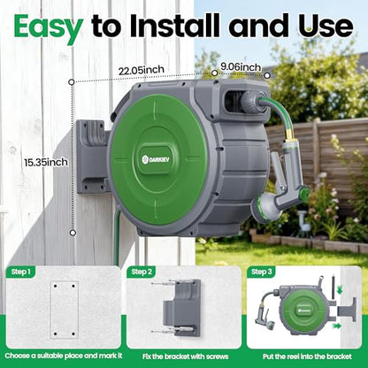 Garden Retractable Hose Reel, 1/2 Inch x 100 ft Wall Mounted Garden Hose Reel with Any Length Lock, Upgraded Slow Return System and 180°Swivel Bracket - size: 1/2"100FT