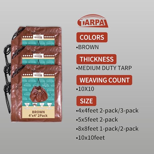 TARPAL 8x8 Feet(2pack) Small tarp with Drawstring Tarp Waterproof Brown - size: 8x8 Feet (2pack)-Finished size