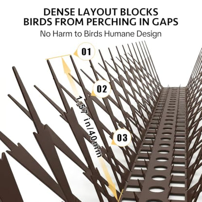 OFFO Bird Spikes for Outside, 304 Stainless Steel, 5 Pack 5 Ft, Brown - color: Brown
