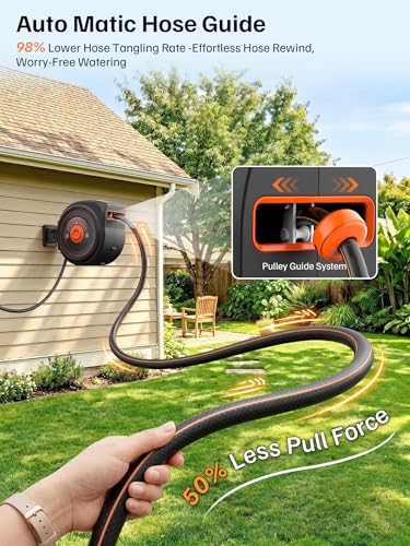 Mars Villa Retractable Garden Water Hose Reel for Outside, 1/2 IN x 65 FT - size: 1/2" 65FT