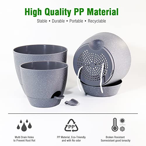 UOUZ Large Self Watering Pots, 12/10/9 Plastic Planters with High Drainage Holes and Deep Reservoir for Indoor Outdoor Garden Plants and Flowers, Grey Speckles - color: Grey Speckles