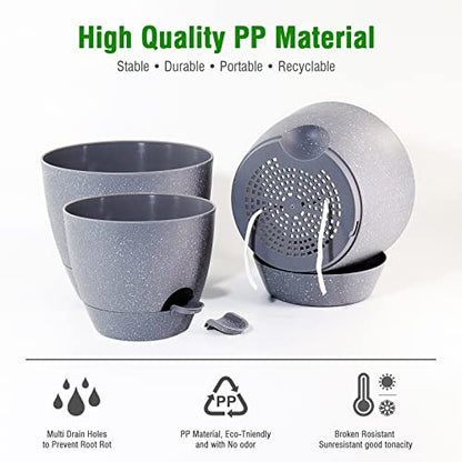 UOUZ Large Self Watering Pots, 12/10/9 Plastic Planters with High Drainage Holes and Deep Reservoir for Indoor Outdoor Garden Plants and Flowers, Grey Speckles - color: Grey Speckles