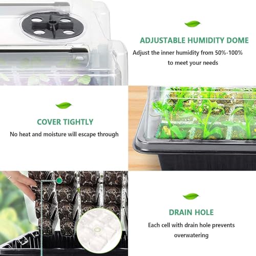 Seed Starter Tray with Grow Light, 2 Packs 80 Cells Seed Starting Kit, Reusable Seedling Starter Trays with Humidity Dome, Plant Germination Trays for Indoor Seed Starter Kit, Black - color: Black