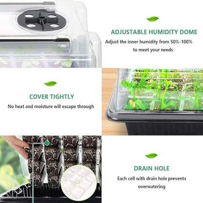 Seed Starter Tray with Grow Light, 2 Packs 80 Cells Seed Starting Kit, Reusable Seedling Starter Trays with Humidity Dome, Plant Germination Trays for Indoor Seed Starter Kit, Black - color: Black