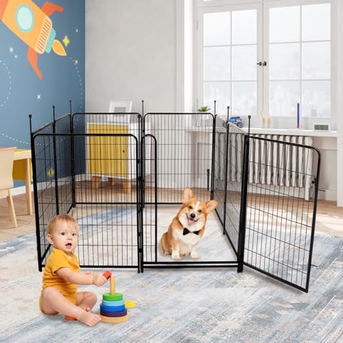 Garden Fencing 40 inch High, Dog Fence Outdoor for Yard, 21"Wide Low Threshold Gate,Heavy Duty Metal Fencing for Garden Beds, Animal Barrier Fence,Flowers Fences Border,4 Panels Total 8.9 Ft - size: 40''(H)-4panels-8.9ft(L) with door