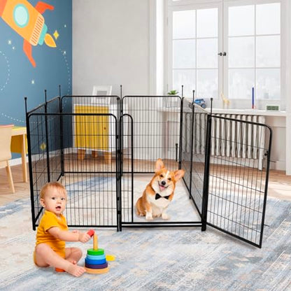 Dog Fence Outdoor for Yard, Garden Fencing 48 inch High, 8 Panels Total 17.7 Ft Garden Fence Animal Barrier, 21 in Wide Low Threshold Gate Dog Fence, Temporary Fencing for Yard Patio - size: 48''(H)-8panels-17.7ft(L) with door
