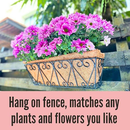 LaLaGreen Metal Wall Planter (16 in, 2 Pack) Black Coco Liner Flower Boxes - size: 16" (41cm)x2 Pack