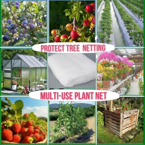 Fruit Tree Netting 2 Pack 8x8 FT with Drawstring and Zipper - Reusable Plant Protection Cover, Heavy Duty PE Mesh Netting for Blueberry Bushes - Blocks Birds/Deer/Squirrels - size: 8x8 FT