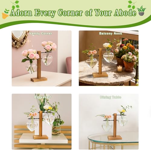 XXXFLOWER Plant Propagation Station Terrarium Wooden Stand 2 Love Bulb Vase - color: Transparent