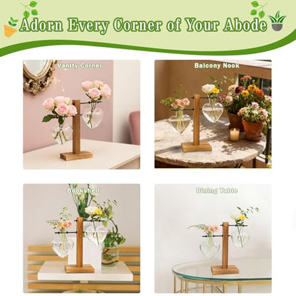 XXXFLOWER Plant Propagation Station Terrarium Wooden Stand 2 Love Bulb Vase - color: Transparent