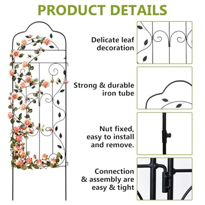hogardeck 4 Packs 60 * 18 inch Metal Garden Trellis for Climbing Plants Outdoor,Heavy Duty,Black Coating Rustproof Trellis for Rose, Vegetable, Flowers, Expandable,Perfect for Training Climbing Plants - size: 60*18 in