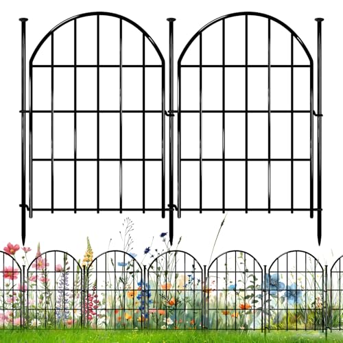 Decorative Garden Fence, 17in X 10.8ft No Dig Fence Panels, Arched Rustproof Metal Garden Fencing Animal Barrier, Flower Bed Edging Border with Ground Stake for Dog, Rabbit, Outdoor Yard Patio Decor - size: 10 Panels, 17in X 10.8ft