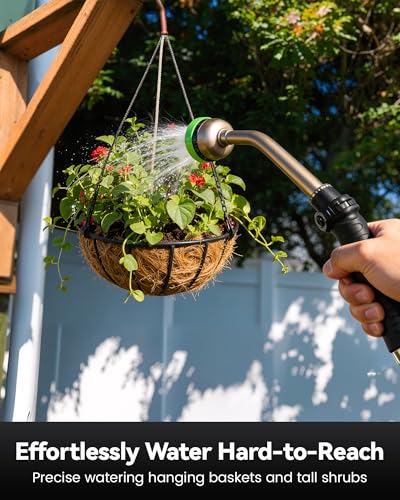 RAINPOINT Watering Wand, 16 Inch Metal Garden Hose Wand with 9 Spray Patterns, Long Hose Sprayer Nozzle For Hanging Baskets, Shrubs,Lawn (Green) - color: Green