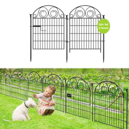 Getlay Tall Garden Animal Barrier Fencing with Gate, 32 Inch(H) 2 Panels Total Length 4.4 Ft Outdoor Dog Fence, Decorative Fence for Garden │Patented - size: 32''(H)-2panels-4.4ft(L)