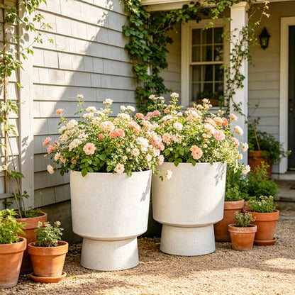 2-Pack 16.75" White Terrazzo Urn Planters with Detachable Bases - color: 16.8"h-sand White