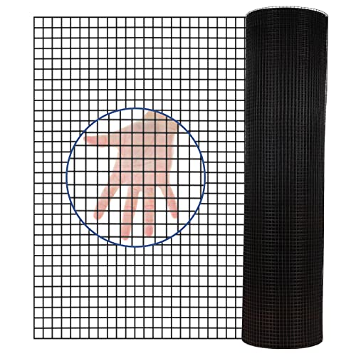 Hardware Cloth PVC Coated Wire Mesh 48'' x 50' 1/4inch Mesh Black Vinyl Coated Fence Chicken Wire Fencing 19 Gauge Chain Link Fence for Chicken Coop,Animal Control,Gutter Guard, and Home Improvement…