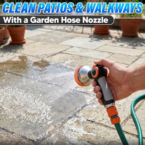 Metal Hose Sprayer Nozzle, 8 Spray Patterns, Flow Control, Black & Orange - color: Metal-Orange