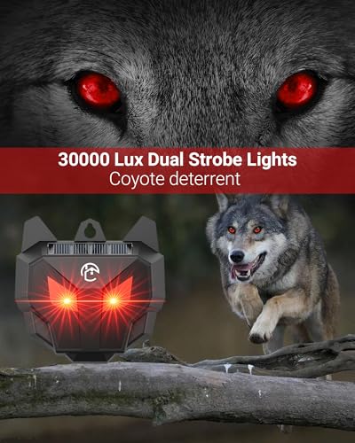 Solar Coyote Deterrent Predator Lights - Nocturnal Animal Repeller with Red LED Flashing Lights for Chicken Coop, Yard & Garden Protection Against Raccoons, Foxes, Deer, Skunks, Hawks