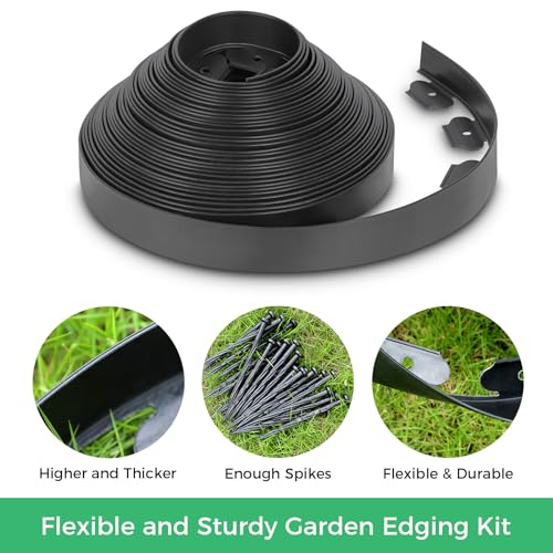 3IN x 50FT Landscape Edging Border with 75 Spikes, Plastic Edging for Landscaping, No Dig Garden Border Edging Kit for Flower Beds, Lawn, Yard, Paver Pathway - size: 3 In x 50 FT