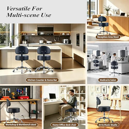 Ergonomic Rolling Drafting Stool with Backrest Lumbar Support - color: Black, style: Classic