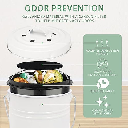 MUMTOP Compost Bin for Kitchen Countertop,1.3 Gal Metal Compost Container - color: White