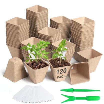 Baxrou 120 Pack 3.15 Inch Square Peat Pots for Seedlings - style: Square