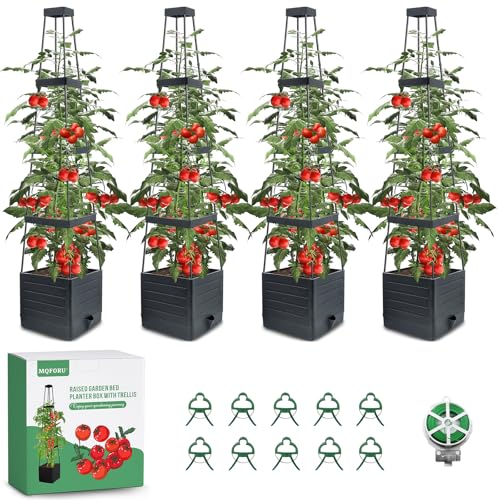 MQFORU Tomato Planter Boxes with Trellis Outdoor, 57" Self Watering Raised Garden Bed, Tall Square Planters for Indoor Plants, Large Tomato Cage for Patio, Use for Indoor Outdoor (4)