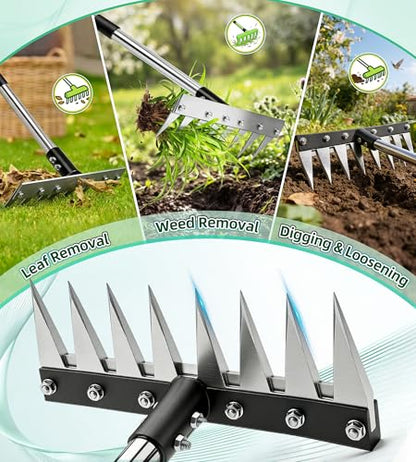 Weeding Rake Puller Tool for Garden,Heavy Duty Iron Weed Puller Cutter Tool - style: 8 Teeth