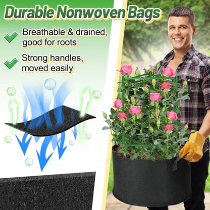 ANPHSIN Sturdy Triangle Tomato Cage with Movable 15 Gal Grow Bags, 3 Sets - style: 15 gallons