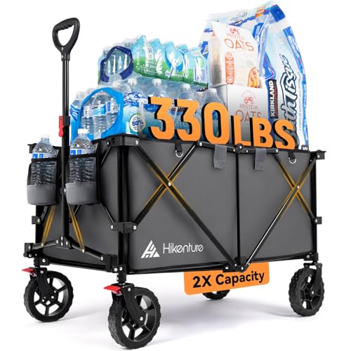 Hikenture Collapsible Wagon 330LBS Capacity, 200L Extra Large Wagons Carts - color: Gray, size: 7 cu ft / 200 L