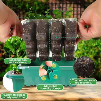 Seed Starter Trays with Grow Lights, 72 Cells Seed Starter Kit with Lights, 3 Lighting Mode, 4 Timing Set, Germination Kit for Seed Starting Trays, Seedling Starter with High Humidity Control Domes - color: Green 6pcs