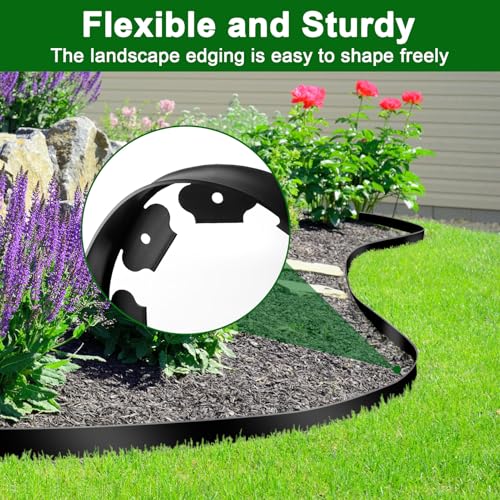 Landscape Edging, 2 Inch Tall 33 Ft No Dig Landscape Garden Edging Border Kit with 50 Anchoring Spikes, Plastic Garden Border for Landscaping Flower Bed Lawn Yard Grass Paver Pathway Walkway, Black - size: 2IN x 33FT