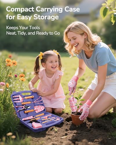 Grenebo 12-Piece Gardening Tools Set with Hard Storage Case, Purple - color: Purple