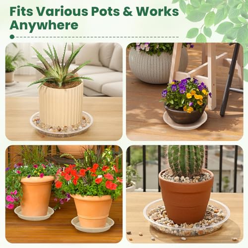 5 Pack 7 Inch Clear Plastic Plant Saucers for Indoors, Durable Plant Trays for Pots and Plant Water Catcher Tray with No Holes, Reusable Plastic Trays for Plants (7''-5Pack) - size: 7''-5Pack